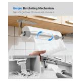 Paper Towel Holder Under Cabinet, One-Handed Tear, Wall Mount, Adhesive, Silver, Paper Roll Holder with Ratchet Mechanism for Kitchen Bathroom Farmhouse Essentials Decor Accessories - Retail: $15