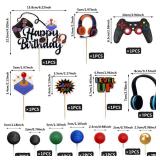 Video Game Cake Toppers Video Game Happy Birthday Controller Headset Cake Decoration Ball Cake Decoration for Game Theme Birthday Party Cake Decoration (Blue Colorful) - Retail: $10