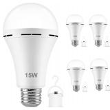 4Pack Rechargeable Emergency 15W LED Light Bulb, Battery LED Bulbs Light 150W Equivalent for Power Outage Camping Outdoor Activity Hurricane 6000K E26 Base Emergency Lighting Bulb - Retail: $20
