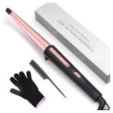 Hair Curling Wand, 0.5-1 Inch Tapered Curling Iron, Professional Ceramic Hair Curler Wand with Heat-Resistant Glove, Dual Voltage (Pink) - Retail: $20