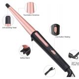 Hair Curling Wand, 0.5-1 Inch Tapered Curling Iron, Professional Ceramic Hair Curler Wand with Heat-Resistant Glove, Dual Voltage (Pink) - Retail: $20