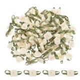 100pcs Beige Polyester Ribbon Roses 5/8x1-3/16" Mini Roses for Crafts, Home Decor & DIY Projects - Retail: $8"