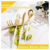 60 PCS Gold Plastic Silverware, Gold Silverware Disposable, Disposable Utensils Heavy Duty, Plastic Cutlery Set,Includes:20 Knives, Forks and Spoons for Party, Birthday, Wedding - Retail: $18