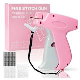 Stitch Gun for Clothes Handheld Stitch Gun Quick Clothing Fixer Sewing Kit Includes 1,000 Black Fasteners & 1,000 White Fasteners & 6 Needles (Pink) - Retail: $9