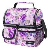 Lunch Bag Women Insulated, Adult Lunch Box Cooler, Flower Lunch Box, Dual Compartment Lunchbox for Work, Leakproof Double Decker Lunch Bag, Soft Lunch Pail Tote Girls Kids School, Floral Purple - Reta