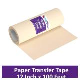 Vinyl Ease 12inch x 100feet roll of Paper Transfer Tape with a Medium to High Tack Layflat Adhesive. Works with a Variety of Vinyl. Great for Decals, Signs, Wall Words and More. American Made V0821 - 