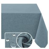 Linen Textured Tablecloth 60 x 102 Waterproof Decorative Table Cloth Spill-Proof Linen Look Cover for Party Table Extra Soft and Thick Fabric Wrinkle Free, Heather Stone Blue - Retail: $24