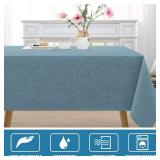 Linen Textured Tablecloth 60 x 102 Waterproof Decorative Table Cloth Spill-Proof Linen Look Cover for Party Table Extra Soft and Thick Fabric Wrinkle Free, Heather Stone Blue - Retail: $24