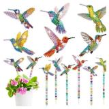 6 Sets Hummingbird Diamond Painting Art Garden Stakes with Colorful Beads, Hummingbird DIY Garden Stakes Crafts Diamond Art Kits for Adults Christmas Spring Bonsai Pot Plant Garden Decor - Retail: $15