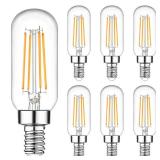 E12 Edison LED Light Bulbs 40 Watt Equivalent Candelabra, Dimmable 2700K Warm White T6 Clear LED Bulbs 4W 400lm Vintage T25 for Chandelier Ceiling Fan, Tubular Small Filament Bulbs, 6 Packs - Retail: 