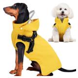 Dog Raincoat Waterproof - Dog Rain Jacket with Harness and Hood Lightweight, Reflective Dogs Rain Coat for Large Medium Small Dogs Girl Boy Puppy Poncho Pet Clothes (Yellow, S) - Retail: $26