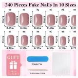 240pc Dark Nude Press on Nails Short Squoval Fake Nails with Glue Tabs, Extra Short Nails Press on Nail Square Round Glue on Nail Nude Acrylic Nail XS False Nail Women Artificial Fingernails Kit - Ret