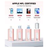 MFi Certified Flash Drive for iPhone iPad 256GB, Photo Stick for External Memory Storage, Easily Back Up and Save Photos Videos, USB Memory Stick Thumb Drive for iPhone/iPad/Android/PC (Rose Pink) - R