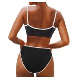 Women High Waisted Two Piece Bikini Sets Cheeky High Cut Bandeau Swimsuits Push Up Bathing Suit(Black and White, Large) - Retail: $30
