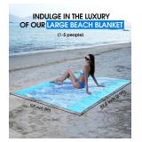 Beach Blanket Sandproof，Waterproof Beach Mat for Kid Pool, Outdoor Blanket for Beach, Vacation, Picnic Blanket with Portable Bag, 4 Stakes & 3 Water Bag for 1-5 People(Large)