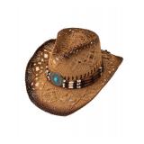 Western Straw Cowboy Hat Cowgirl Hats Hollow Out Summer Beach Sun Hat for Women Men Khaki one-Size - Retail: $34