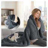 Silver Island Snuggle Heated Blanket Throw with Foot Pockets for Cold Feet, Electric Lap Blanket with 4 Heating Levels, Auto Shut-Off, Machine Washable, ETL & FCC Certified, for Women(Grey) - Retail: 