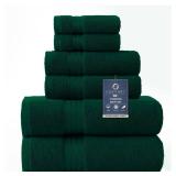 Dark Green Bath Towel Set 6Pcs, Turkish Cotton Hotel Soft Absorbent Thick Bathroom Towel Sets of 6 with 2 Large Bath Towels, 2 Hand Towels, 2 Washclothes, 650 GSM - Retail: $40