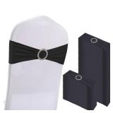 100PCS Spandex Stretch Chair Sashes Bows Elastic Chair Cover Bands Ties with Buckle Slider for Wedding Party Reception Events Universal Ceremony Banquet Decorations(Black) - Retail: $40