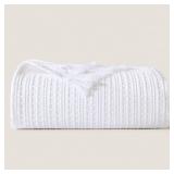 100% Cotton Waffle Queen Blanket with Fringe 90x90", Pre-Washed Waffle Weave Blanket for All Season, Lightweight Breathable Soft Cozy Throw Blanket for Couch, Bed, Travel (White) - Retail: $49"