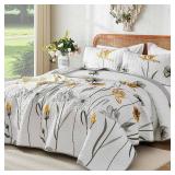 BEDDING Floral Quilt Set King, Grey and Yellow Bedspread Coverlet Bedding Set with 2 Pillowcase,Lightweight Cute Summer Floral Bedding Set for All Season (104x90") - Retail: $37"