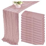 12 Pack 13Ft Cheesecloth Table Runner 35x157 Inch Boho Gauze Cheese Cloth Long Rustic Table Runner for Wedding Bridal Shower Birthday Party Table Decor (Dusty Pink) - Retail: $50