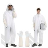 Bee Suit for Men Women Sting Proof, Polycotton Beekeeping Suits Beekeeper Costume&with Glove &Ventilated Hood, Bee Outfit for Backyard (XXL) - Retail: $30
