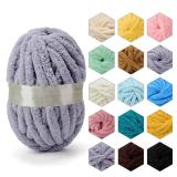 Chenille Chunky Yarn Super Bulky Soft Thick Fluffy Jumbo Giant Washable Polyester Big Yarn DIY for Arm Knit Blanket Cushion Bed Sofa Home Decor, Light Grey,2.2LB - Retail: $30