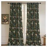 Green Vintage Curtains for Living Room, Super Soft Velvet Bedroom Curtains with Floral Printing Back Tab Boho Thermal Insulated Window Drapes for Nursery, W52 x L96, 2 Panels - Retail: $55