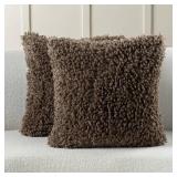 Chocolate Decorative Throw Pillow Covers 24x24 Inch Set of 2,Soft Fluffy Faux Wool Fur Boucle Textured European Cushion Case, Modern Home Decor for Couch Bed Living Room Office - Retail: $37