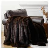Luxury Fluffy Brown Faux Fur Throw Blanket, Cozy Warm Fur Blanket for Couch, Sofa, Chair, Bed, Plush Fuzzy Fur Throws with Long Pile, 50x60" - Retail: $68"