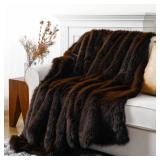 Luxury Fluffy Brown Faux Fur Throw Blanket, Cozy Warm Fur Blanket for Couch, Sofa, Chair, Bed, Plush Fuzzy Fur Throws with Long Pile, 50x60" - Retail: $68"