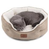 Dog Beds for Small Dogs - Round Cat Beds for Indoor Cats, Washable Pet Bed for Puppy and Kitten with Slip-Resistant Bottom, 20 Inches, Camel - Retail: $20