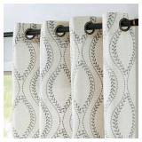Boho Linen Blend Curtains Beige Farmhouse Curtains 63 Inches Long Grey Embroidered Leaf Living Room Ogee Geometry Drapes Light Filtering Grommet Country Drapes 2 Panels Gray on Flax - Retail: $47