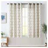 Boho Linen Blend Curtains Beige Farmhouse Curtains 63 Inches Long Grey Embroidered Leaf Living Room Ogee Geometry Drapes Light Filtering Grommet Country Drapes 2 Panels Gray on Flax - Retail: $47