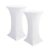 Cocktail Table Covers, 2 Pack - Fitted Stretch Spandex High Top Cocktail Tablecloths with Elastic Corners (White, Fit for 30-32" Diameter x 43" Height Tables) - Retail: $22"