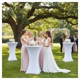 Cocktail Table Covers, 2 Pack - Fitted Stretch Spandex High Top Cocktail Tablecloths with Elastic Corners (White, Fit for 30-32" Diameter x 43" Height Tables) - Retail: $22"