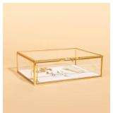 Glass Gold Metal with Chain and Velvet Bottom Jewelry Organizer Box | Card box for Weddings, Events, Baby Showers, and Birthdays - Retail: $22