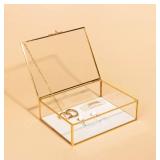 Glass Gold Metal with Chain and Velvet Bottom Jewelry Organizer Box | Card box for Weddings, Events, Baby Showers, and Birthdays - Retail: $22