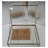 Glass Gold Metal with Chain and Velvet Bottom Jewelry Organizer Box | Card box for Weddings, Events, Baby Showers, and Birthdays - Retail: $22