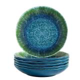 Melamine Pasta Bowls Large Salad Bowls Set 9 inch Sets of 6 pcs Soup Bowls Wide Shallow Flat Turquoise Teal Round Dinnerware Tableware Dishwasher Safe Not Microware Not Oven - Retail: $30