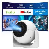 Smart Mini Projector with WiFi and Bluetooth, Auto Focus & Keystone Portable Projector 4K Support, 180Â° Rotation Home Outdoor Movie Projector Compatible with TV Stick/Phone/Laptop - Retail: $59