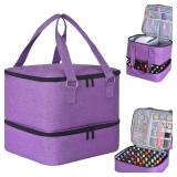 Nail Polish Organizer Case - Holds 42+ Bottles (15ml/0.5 fl.oz) and 1 Nail Lamp, Upgraded Double-layer Nail Polish Carrying Case Nail Polish Storage Bag with Handles (Purple) - Retail: $22
