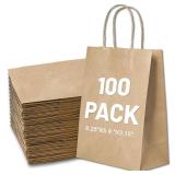 LIHOMR Gift Bags 8.25 X5.9 X3.15 100pcs Brown Kraft Paper Bag with Handles for Small Business Christmas Bulk, Wedding, Party Favor, Shopping, Lunch, Halloween Trick-or-Treat Bags - Retail: $16"