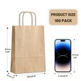 LIHOMR Gift Bags 8.25 X5.9 X3.15 100pcs Brown Kraft Paper Bag with Handles for Small Business Christmas Bulk, Wedding, Party Favor, Shopping, Lunch, Halloween Trick-or-Treat Bags - Retail: $16"