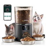Automatic Cat Feeder for 3 Cats, 6L/25 Cups Smart WiFi Pet Feeder, Strong Anti-Jam System, Dual-Effect Desiccant Cat Food Dispenser, with 10S Voice Recorder for Cats and Small Dog(Black) - Retail: $70