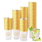 100 Pieces Monogrammed Plastic Cups Gold Foil Letter K Disposable Cups 12 oz Clear Initial Party Cups for Wedding Birthday Baby Shower Personalized Party Drinkware - Retail: $34