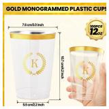 100 Pieces Monogrammed Plastic Cups Gold Foil Letter K Disposable Cups 12 oz Clear Initial Party Cups for Wedding Birthday Baby Shower Personalized Party Drinkware - Retail: $34