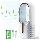 Bladeless Desk Fan, 11.8 Inch Small Rechargeable Fan, Quiet Office Fan, 3 Speeds, Touch Control, Easy to Clean, Desk Fan Small Quiet, Ideal for Home, Office, Travel - Retail: $45