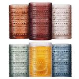 Colored Hobnail Drinking Glasses Set of 6, 12oz Vintage Kitchen Glassware, Embossed Beaded Glass Cups, Water Glasses, Beaded Colorful Water Tumbler for Cocktail, Juice and Various Mixed Drinks - Retai